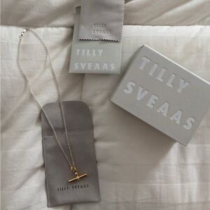 NEW Tilly Sveaas Gold T bar Necklace on Silver Belcher Chain